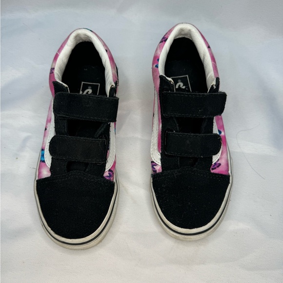 Pink and black Vans Old Skool trainers with velcro straps. Kids size 13 - Picture 5 of 7